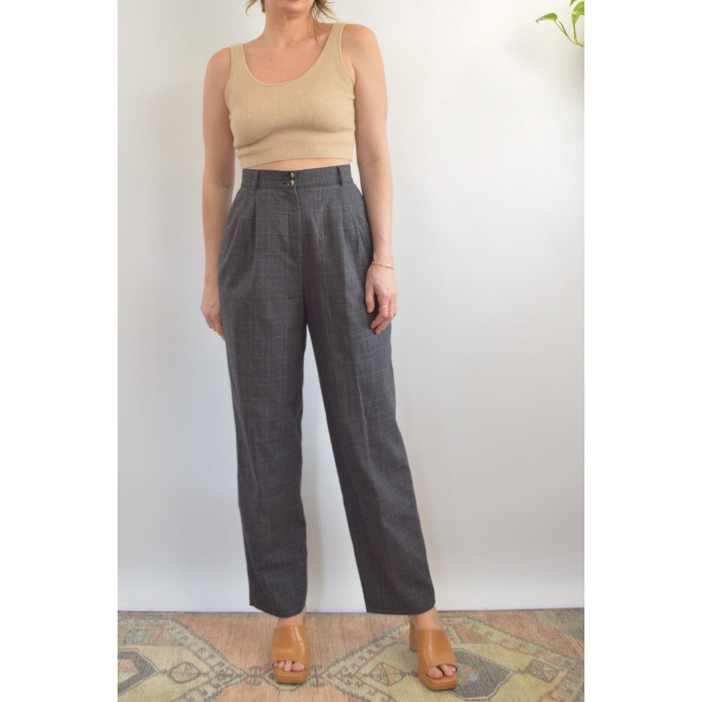 dark gray pure wool vintage andrea vicarro straight leg high waisted pants