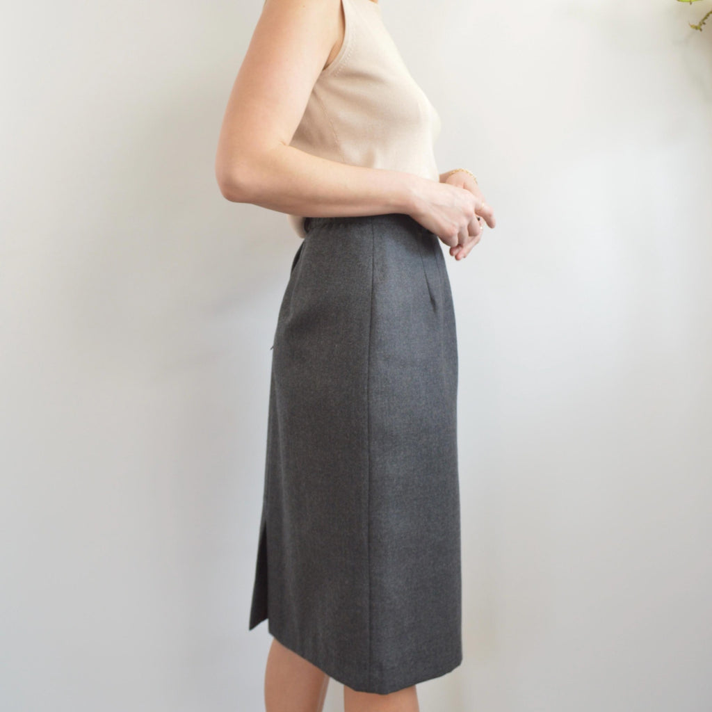 size 12 charcoal gray knee length wool tulip skirt