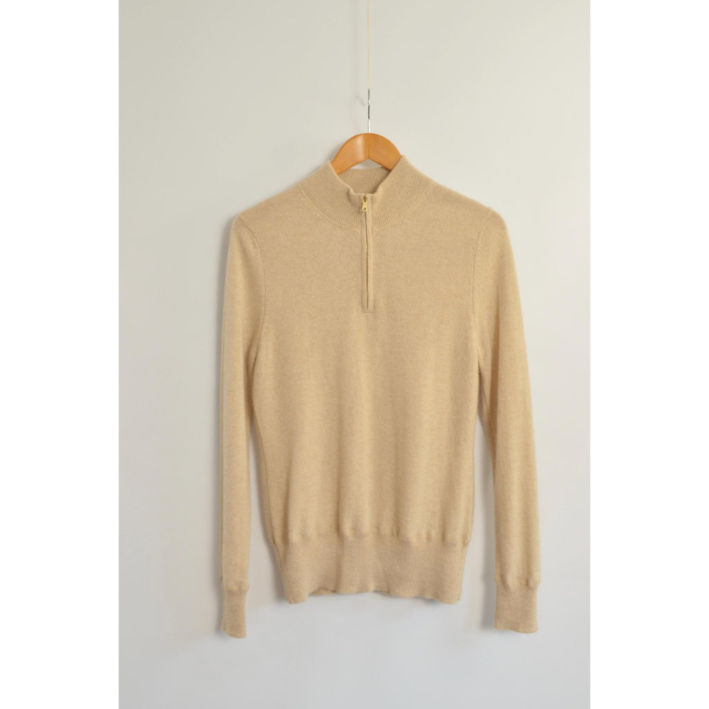 perfect oatmeal cashmere half zip sweater