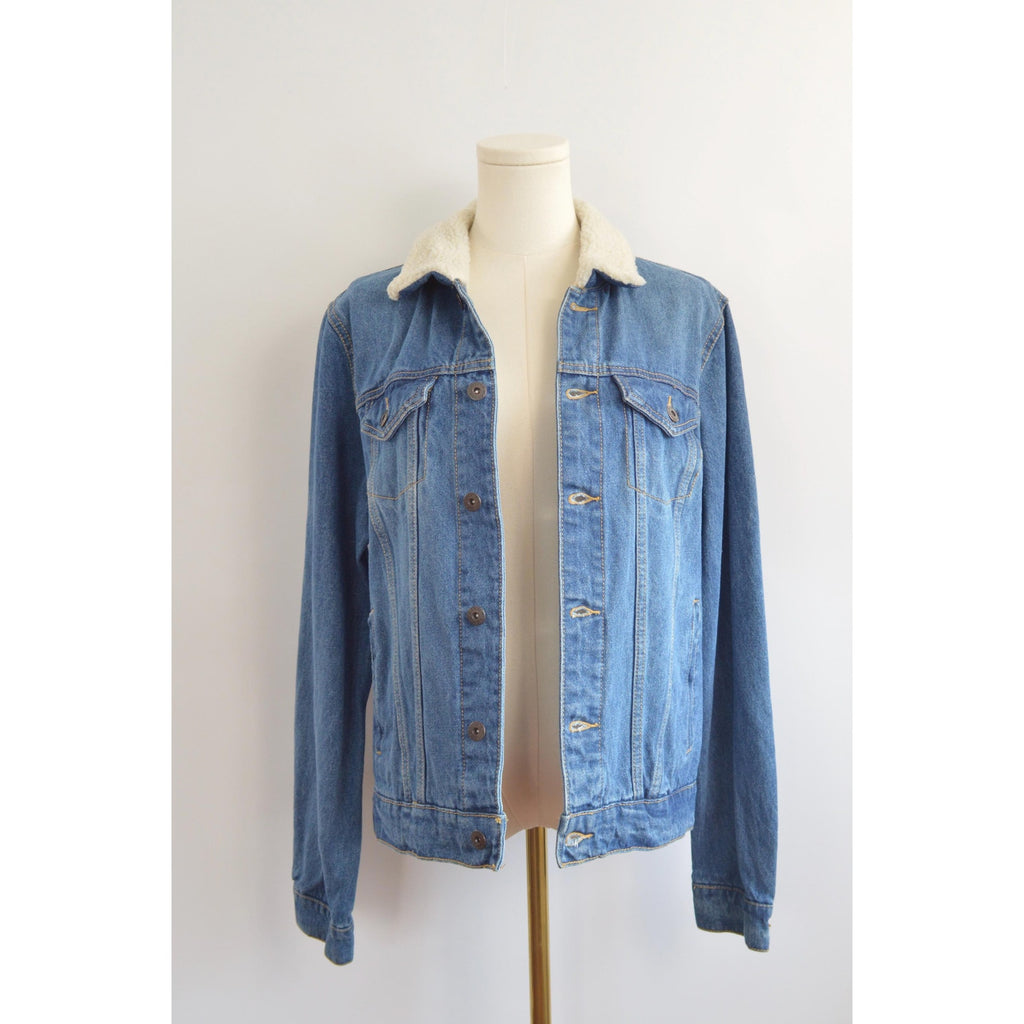 shearling collar cropped arizona jean jacket