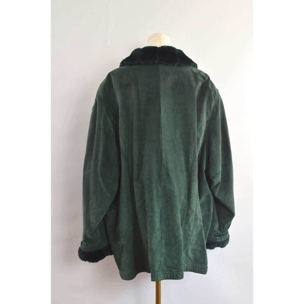 evergreen suede chore coat with sheepskin collar and cuffs
