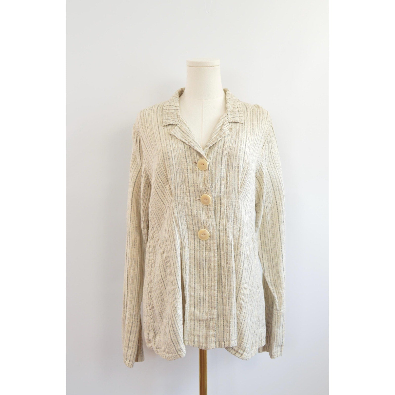 fine strip beige and gray 100% linen FLAX summer jacket