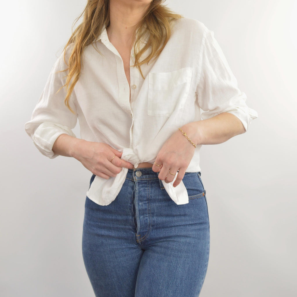 perfect flowy white linen button down top