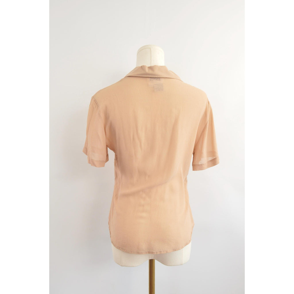 dusty rose beige embroidered silk button down blouse
