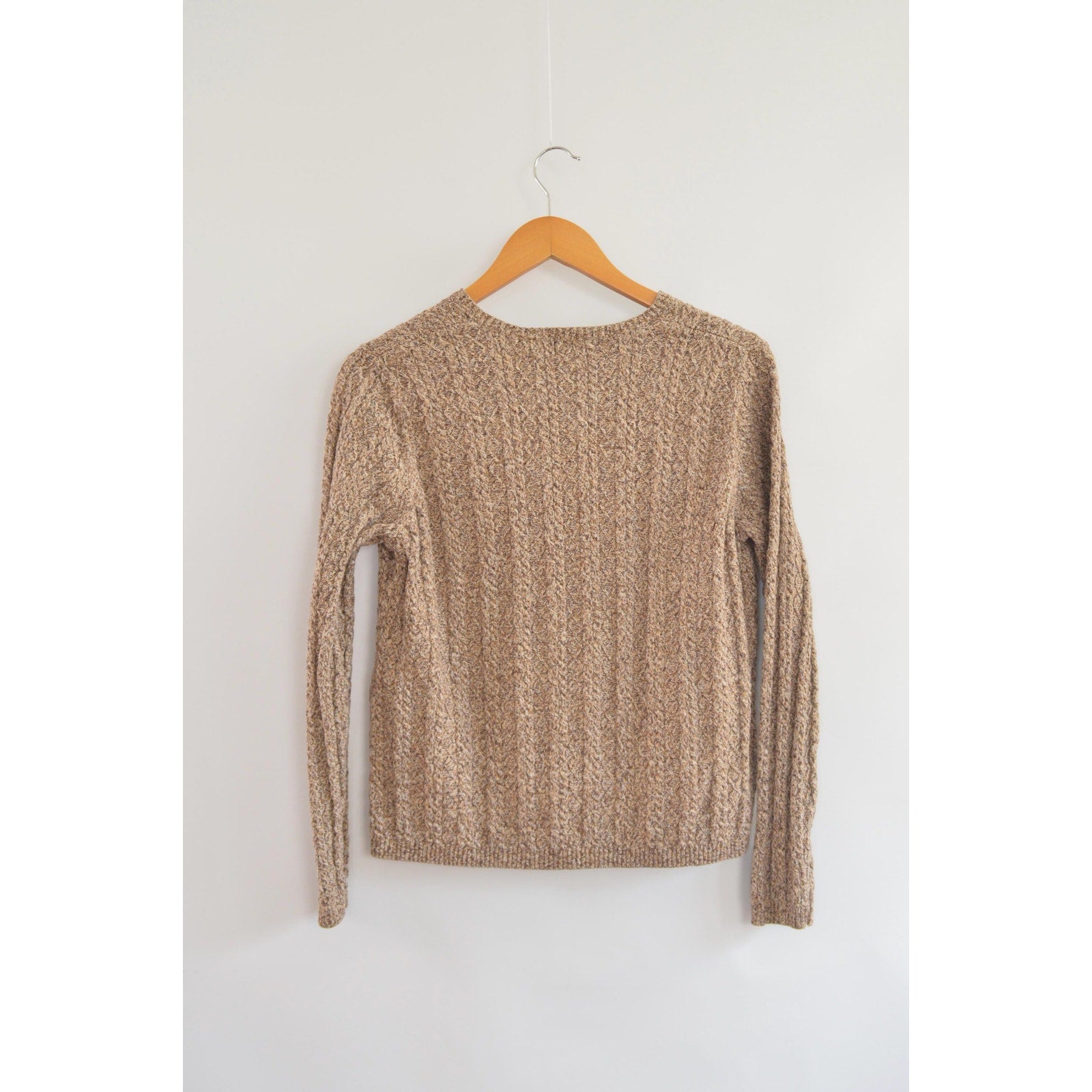 speckled brown and tan v-neck cotton cropped sweater