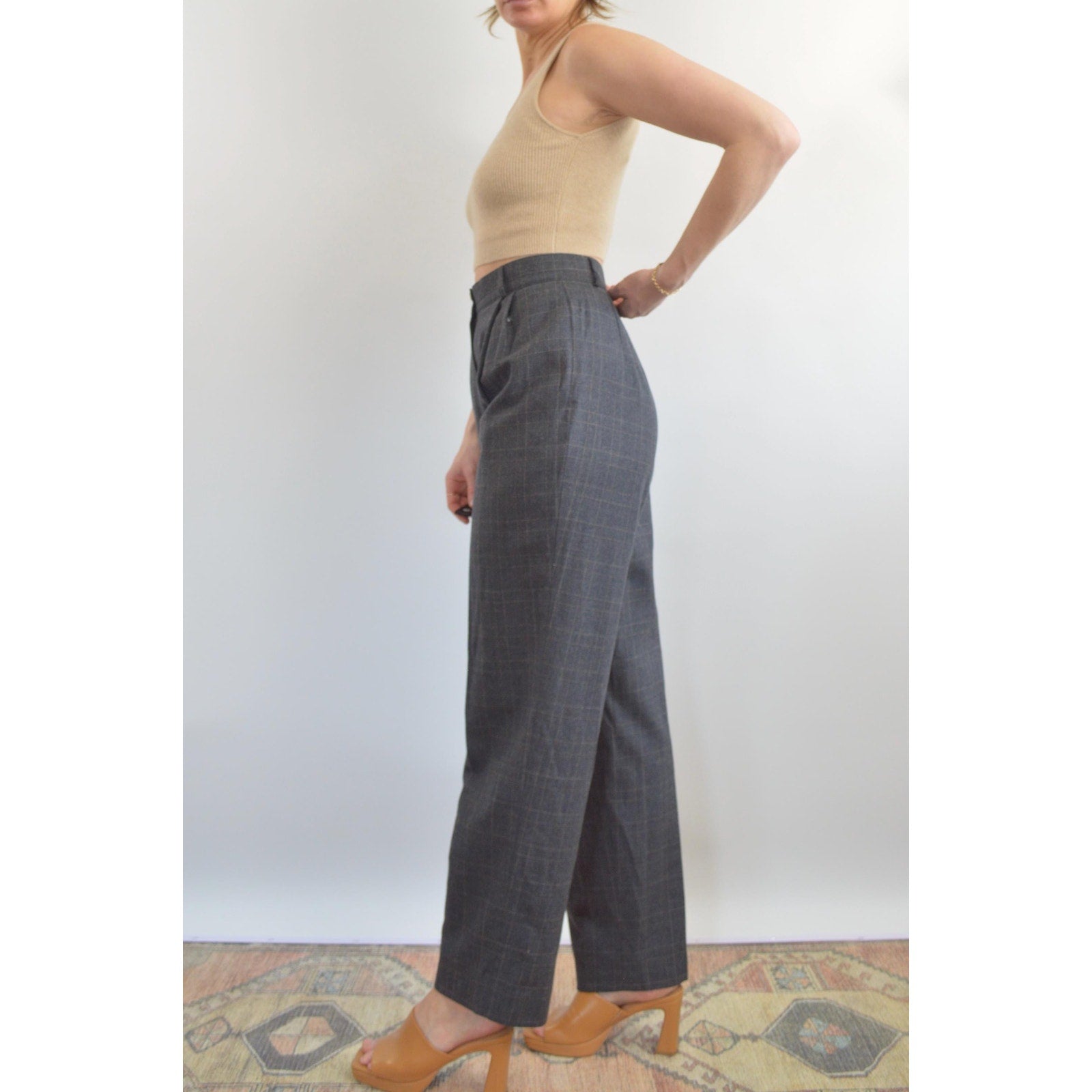 dark gray pure wool vintage andrea vicarro straight leg high waisted pants