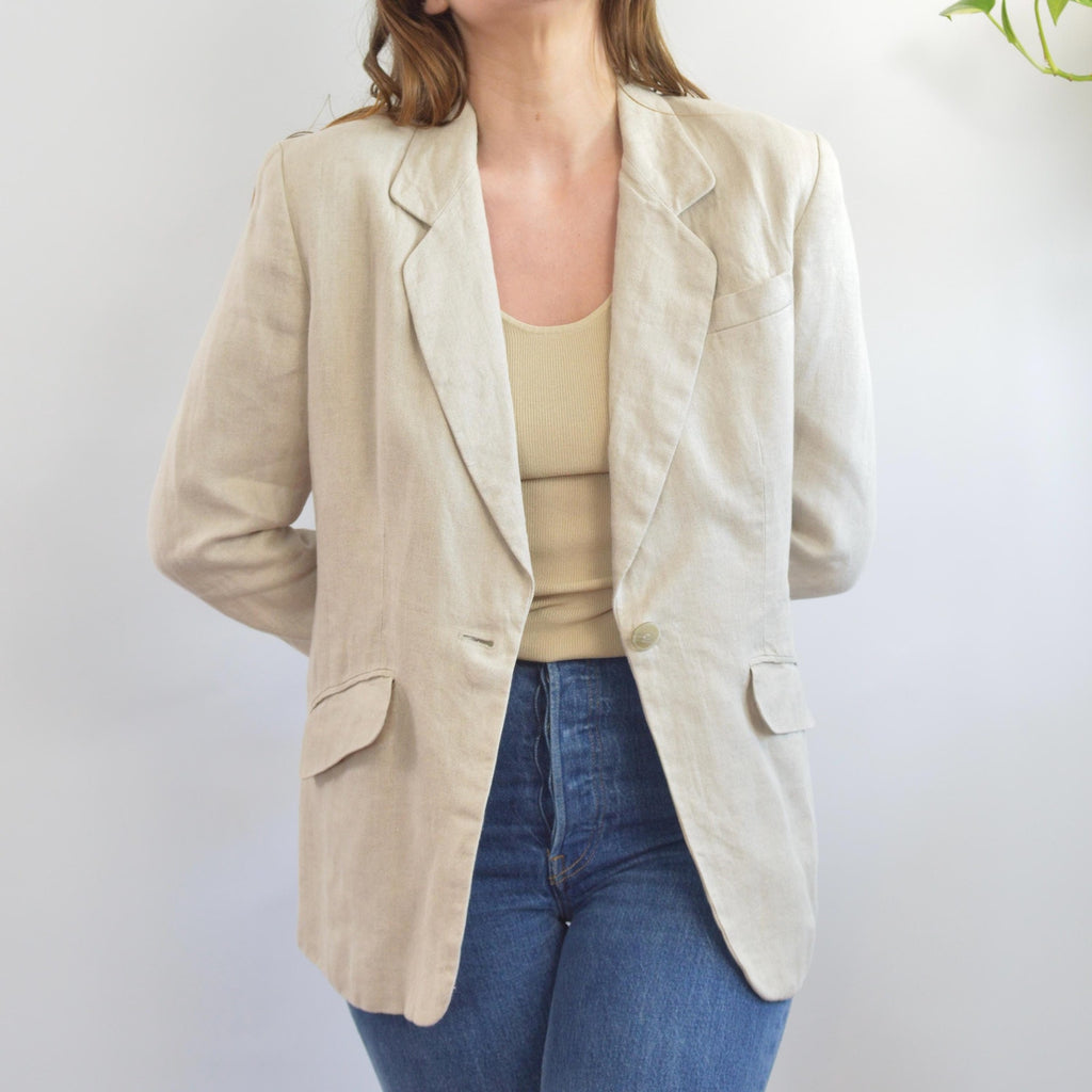 pure linen vintage liz claiborne single button blazer
