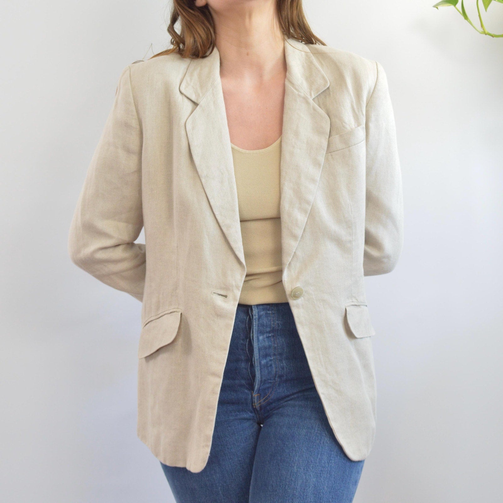 pure linen vintage liz claiborne single button blazer