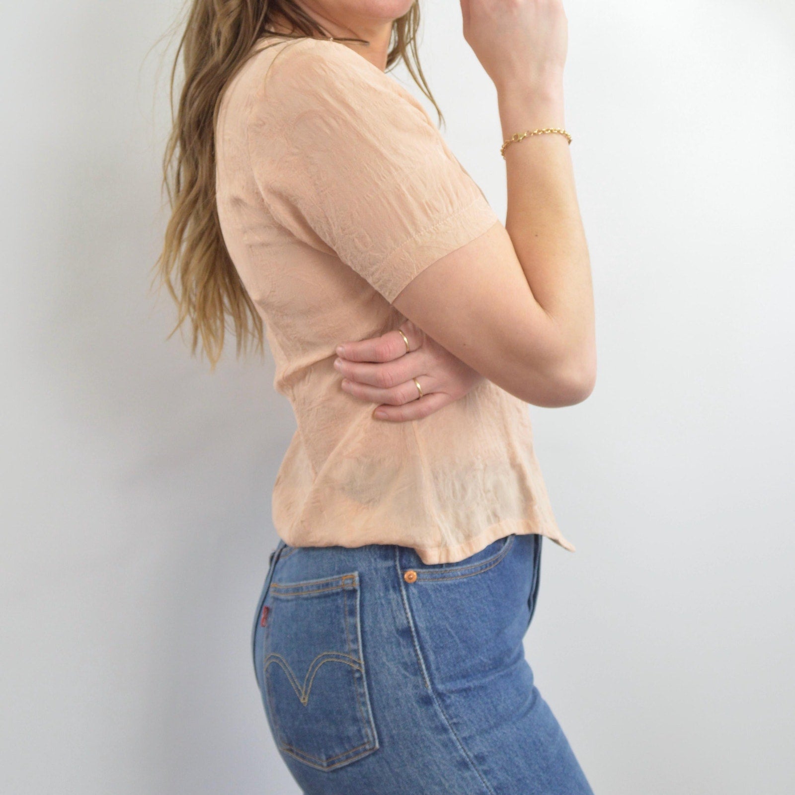 soft dusty rose embossed silk button down blouse