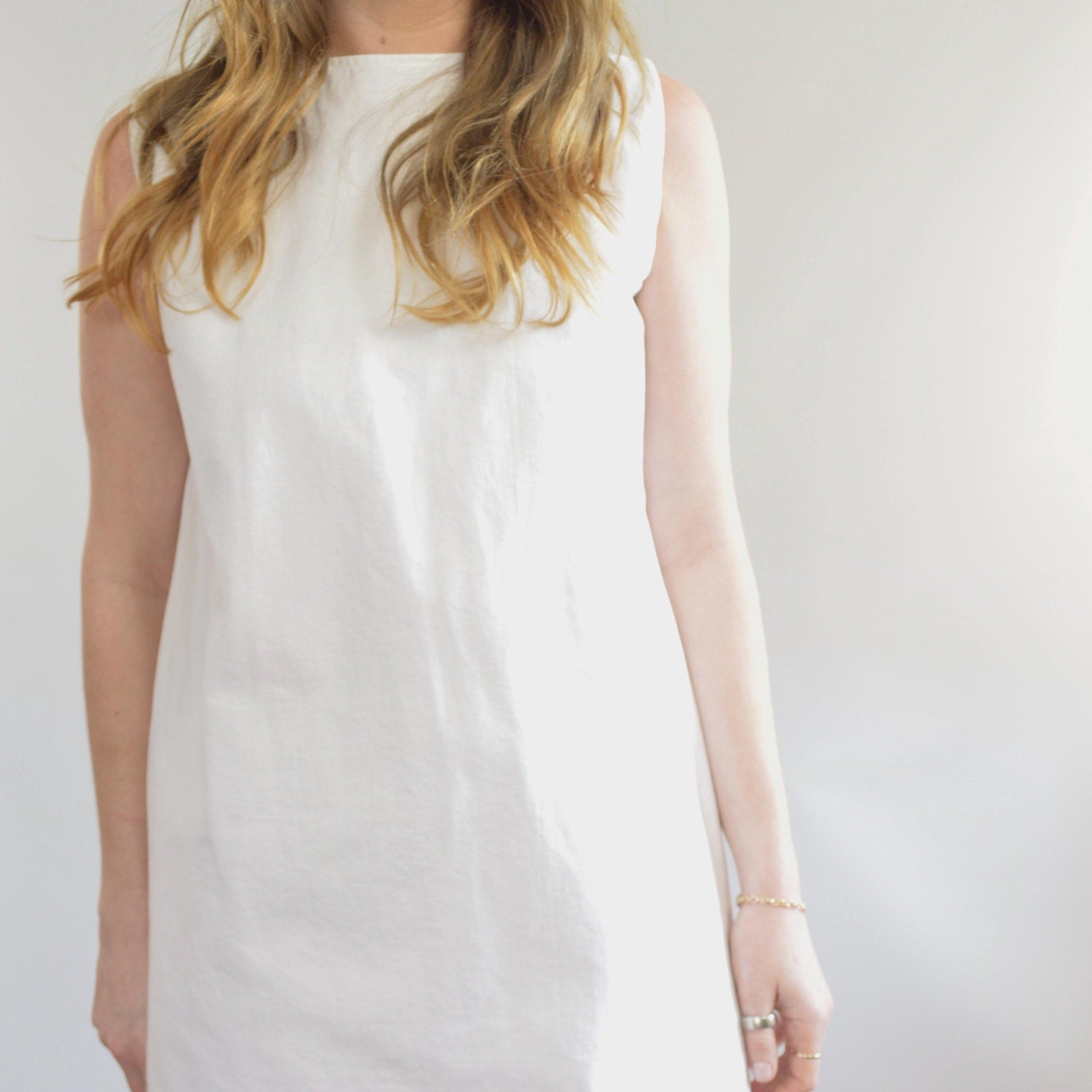 thick structured white denim mini dress