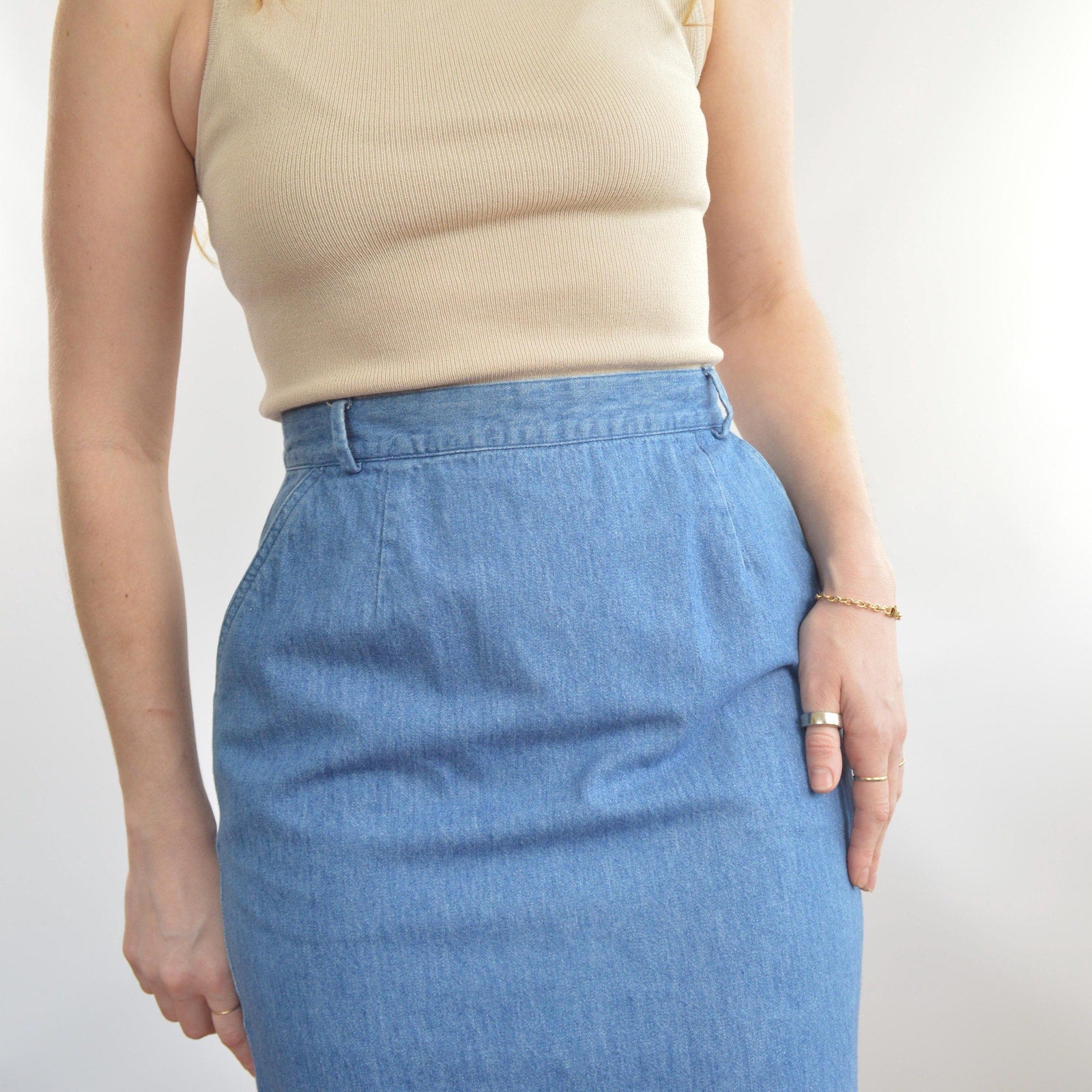lightweight mid wash denim mini skirt