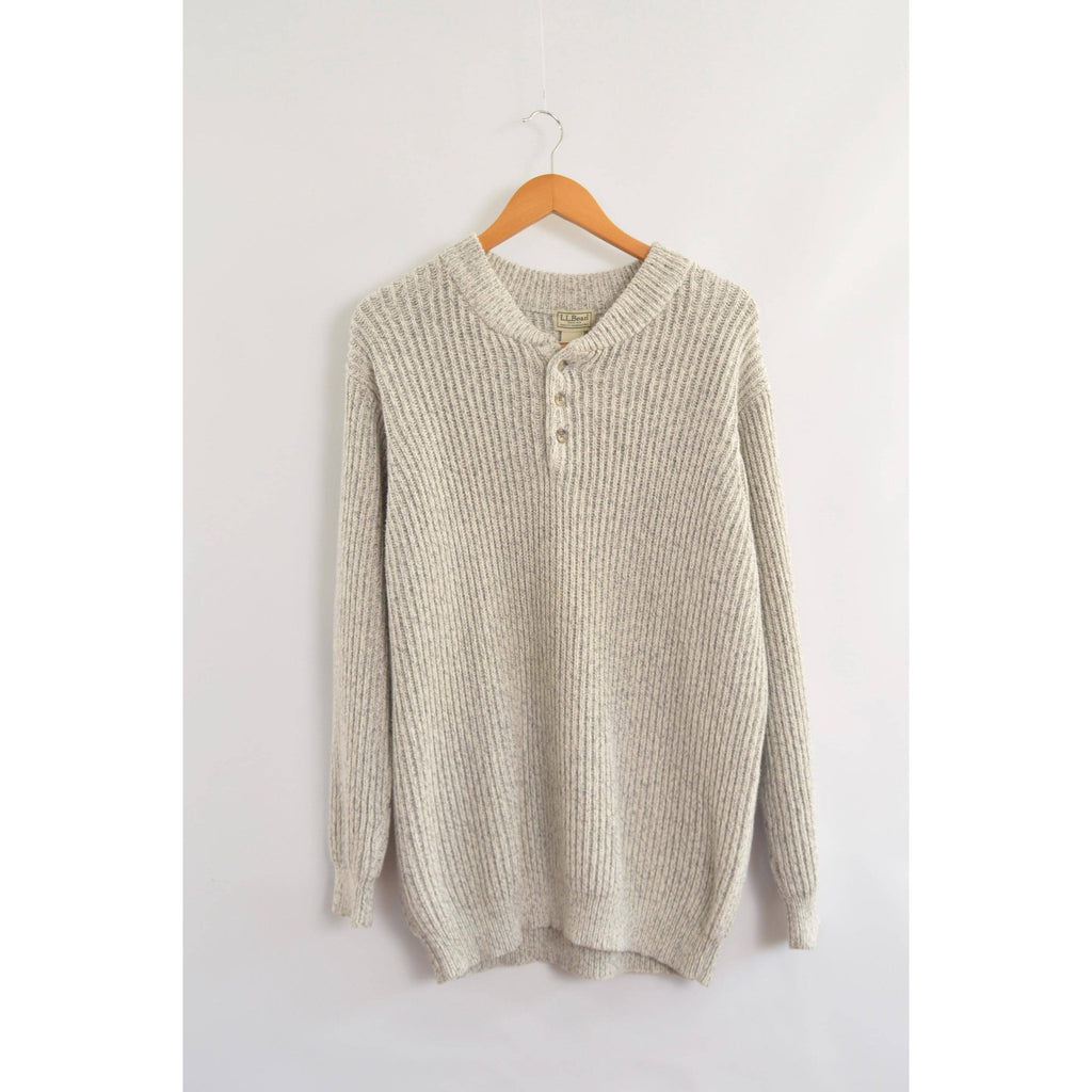 blue and white marled knit cotton quarter button vintage ll bean sweater