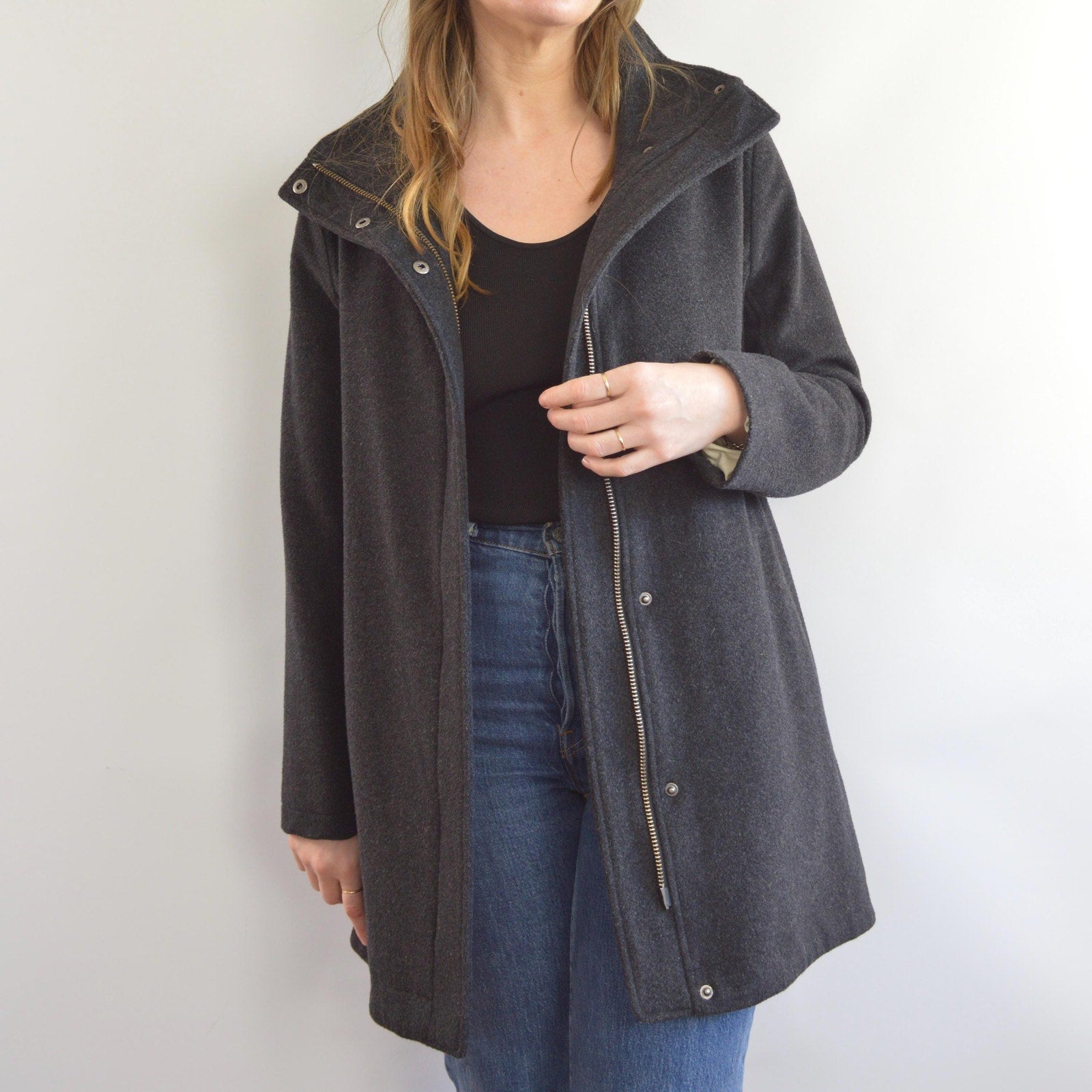 dark charcoal gray vintage pendleton zip up overcoat