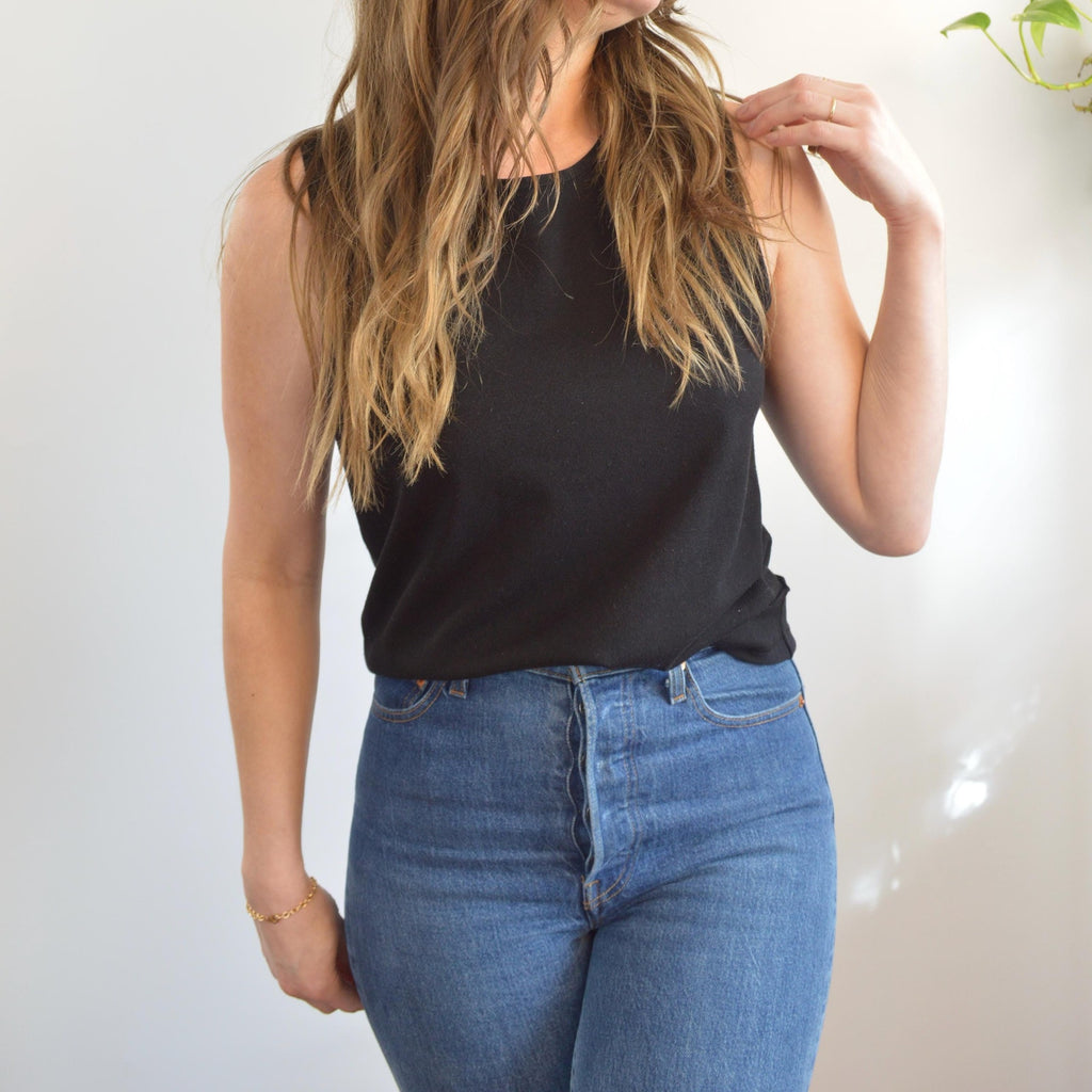 lightweight silk blend slinky black sweater tank