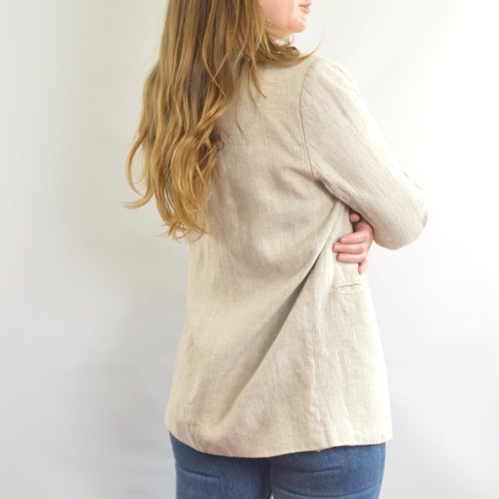 vintage oatmeal beige 100% linen blazer