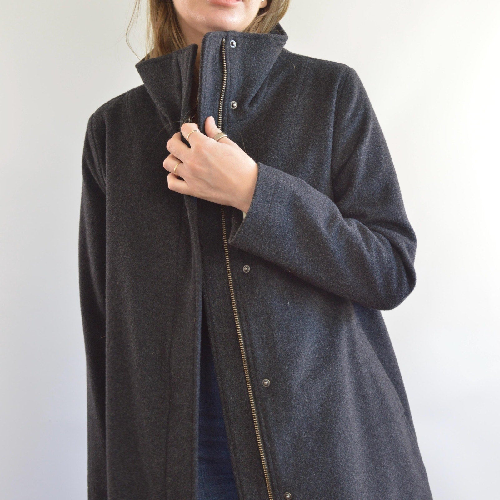 dark charcoal gray vintage pendleton zip up overcoat