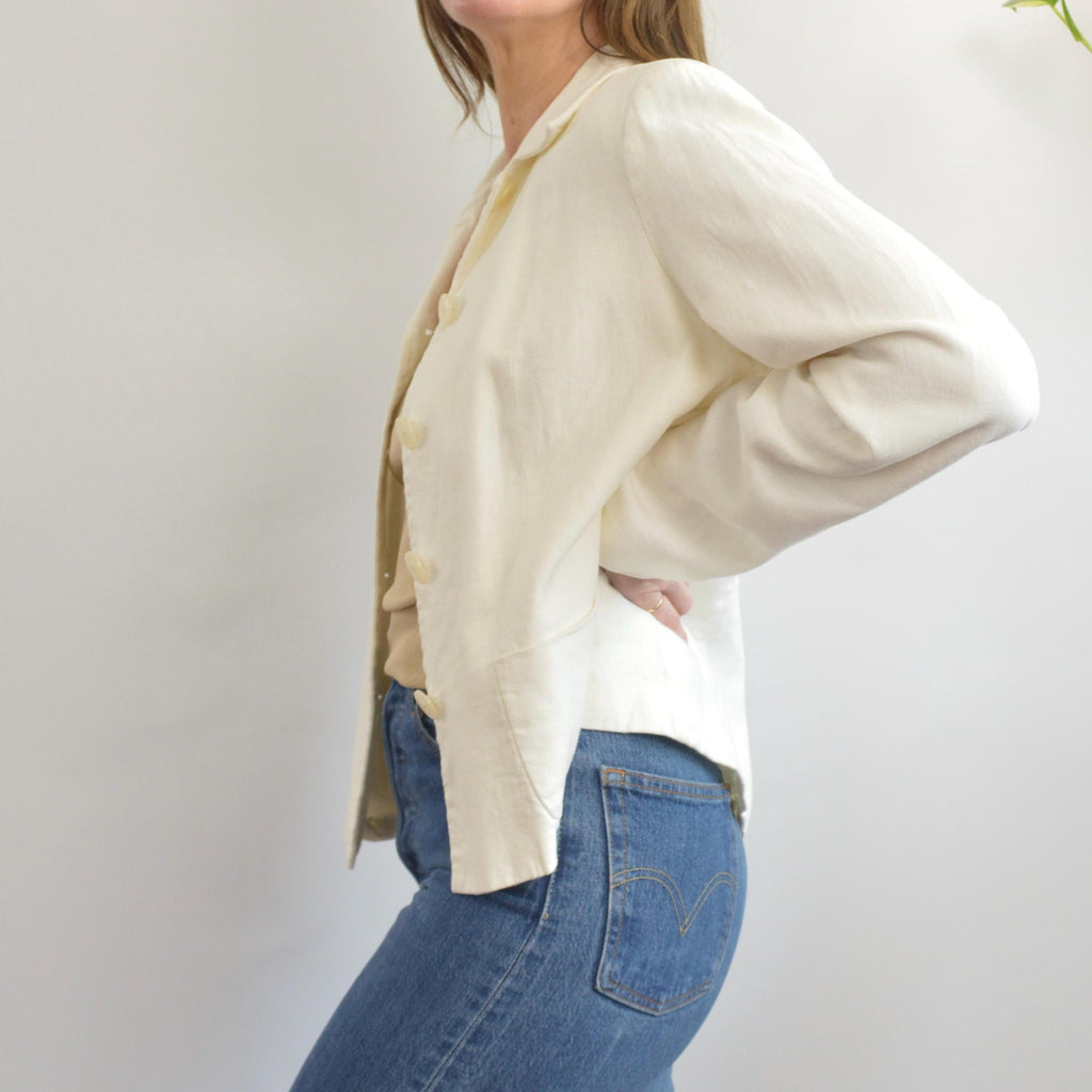 fully lined ivory cropped linen vintage chaps blazer