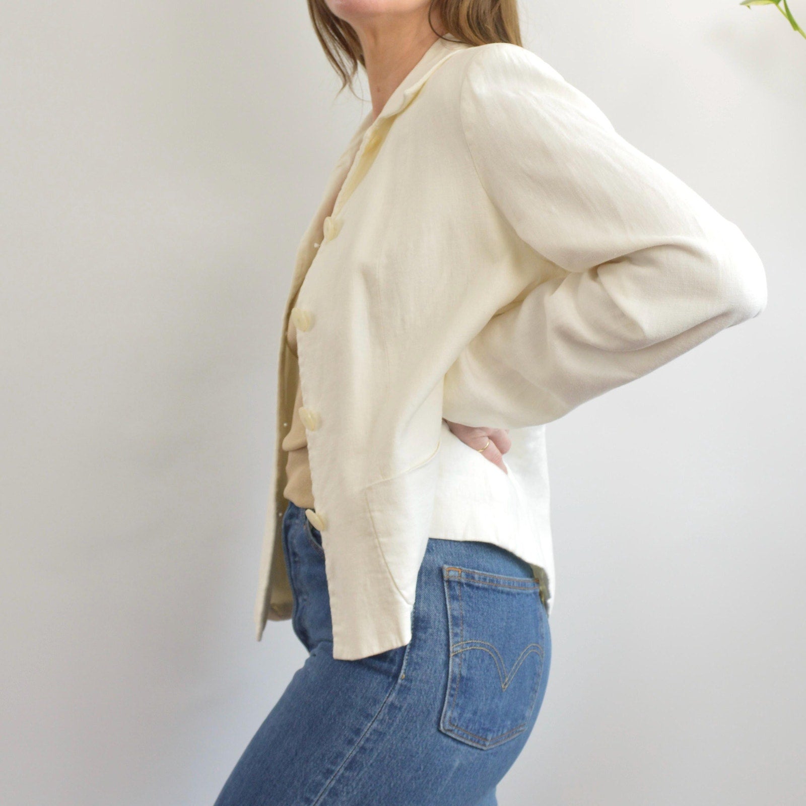 fully lined ivory cropped linen vintage chaps blazer