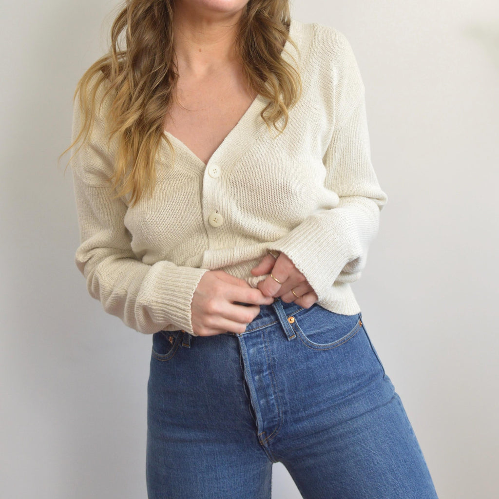 simple off-white silk and cotton blend cardigan