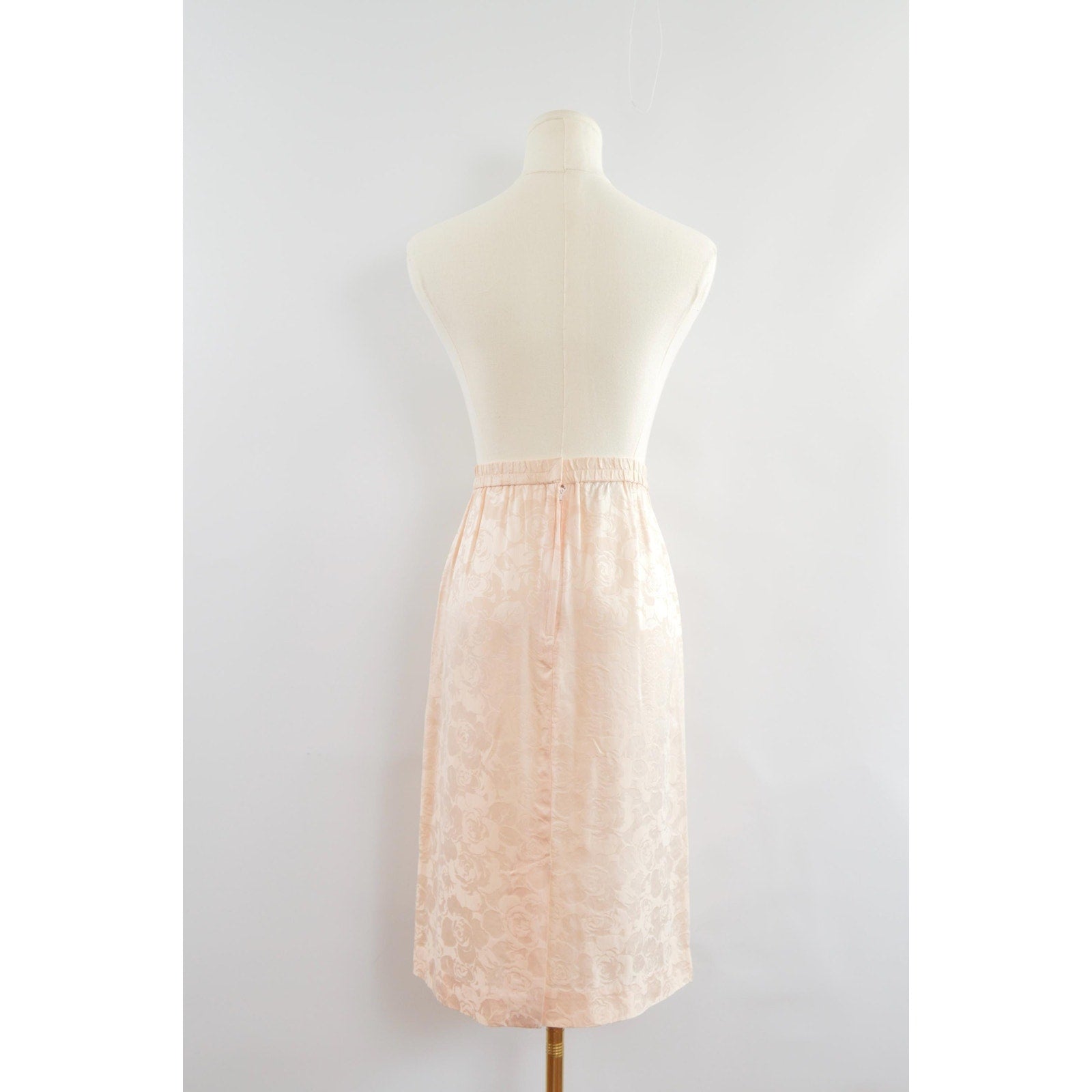 light pink floral embossed 100% silk vintage knee length skirt