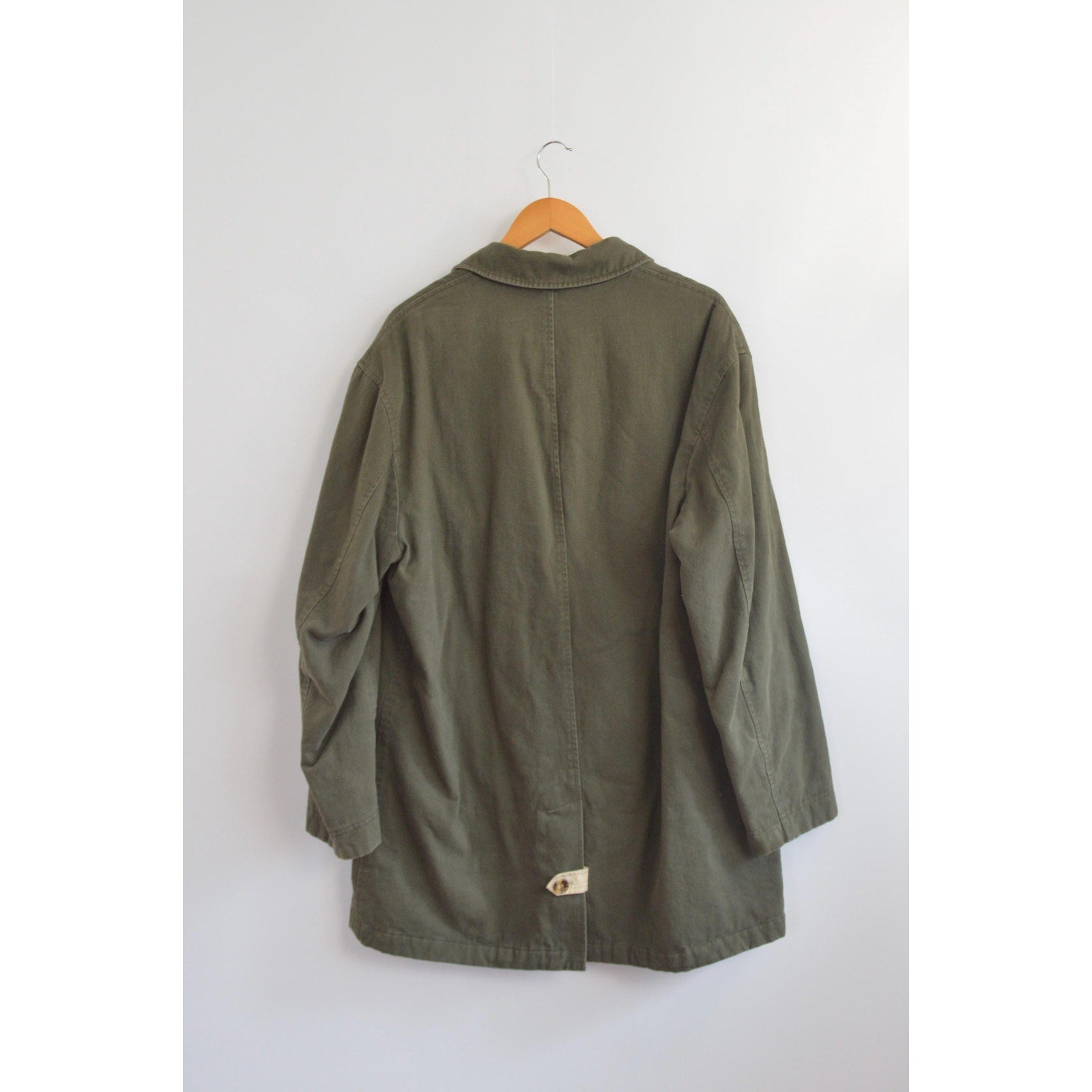 quilted olive green cotton mid length chore coat