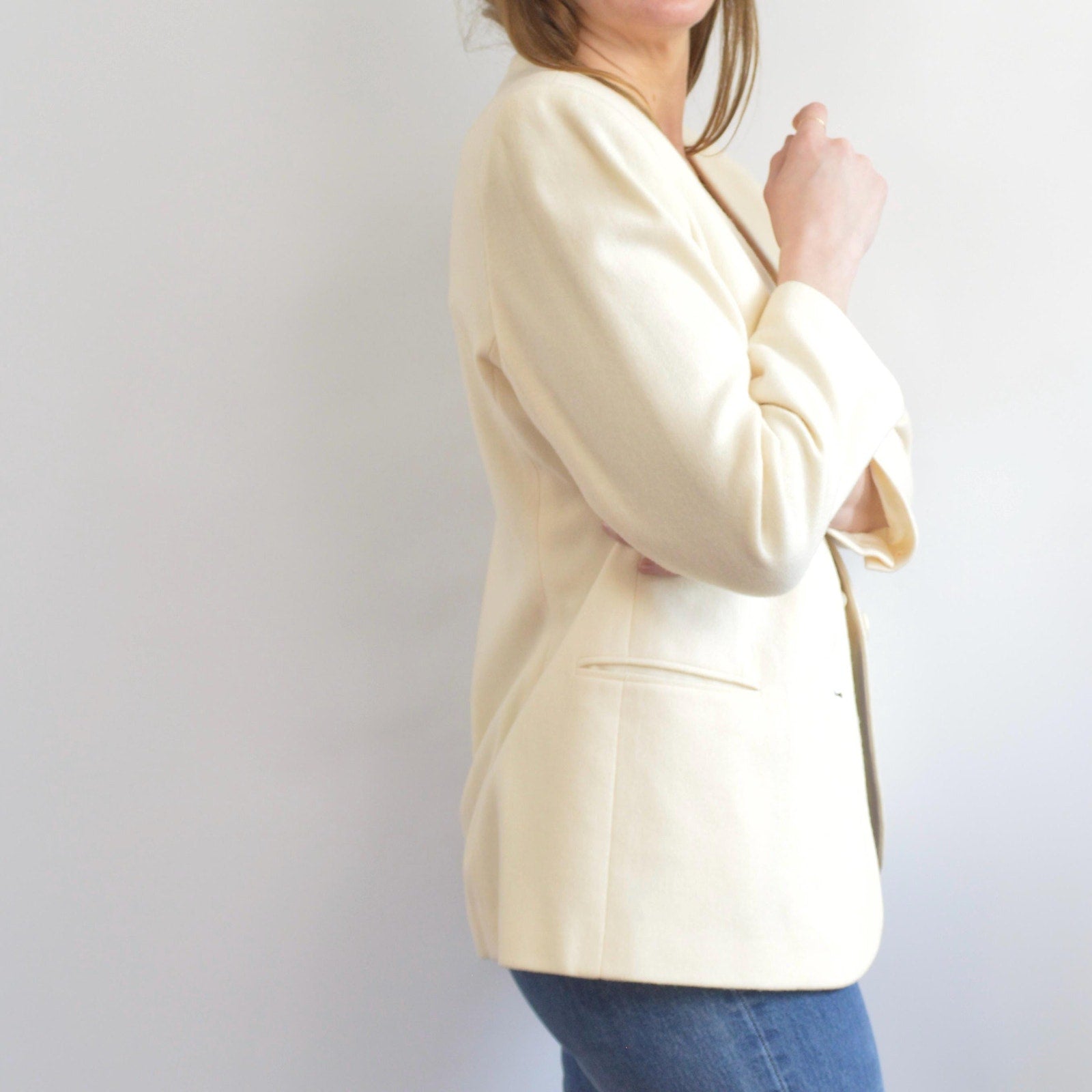 pure wool cream single button blazer