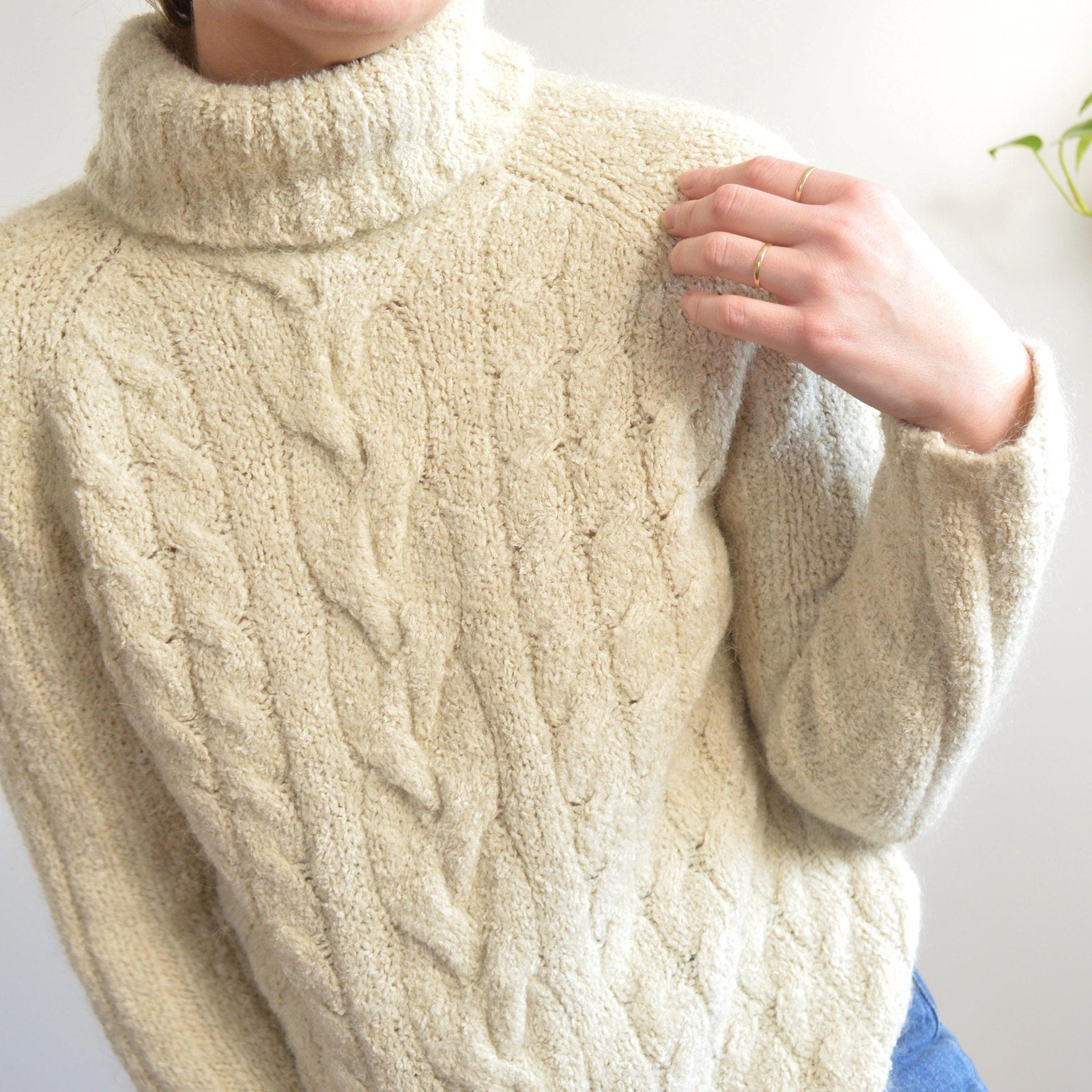 vintage express taupe grey/beige mohair blend turtleneck