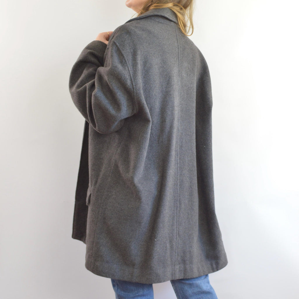 charcoal gray wool and cashmere blend mid length winter coat
