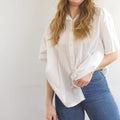 boxy cut 100% cotton white button down top