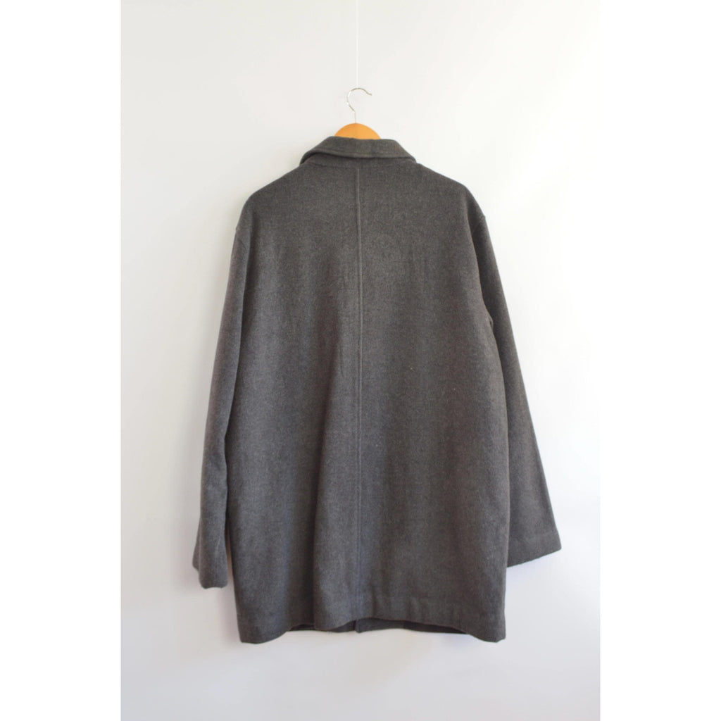 charcoal gray wool and cashmere blend mid length winter coat