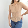 dusty rose beige embroidered silk button down blouse