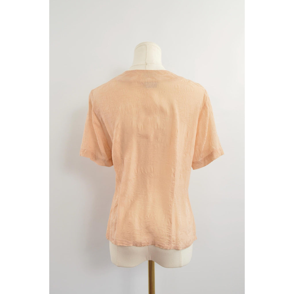 soft dusty rose embossed silk button down blouse