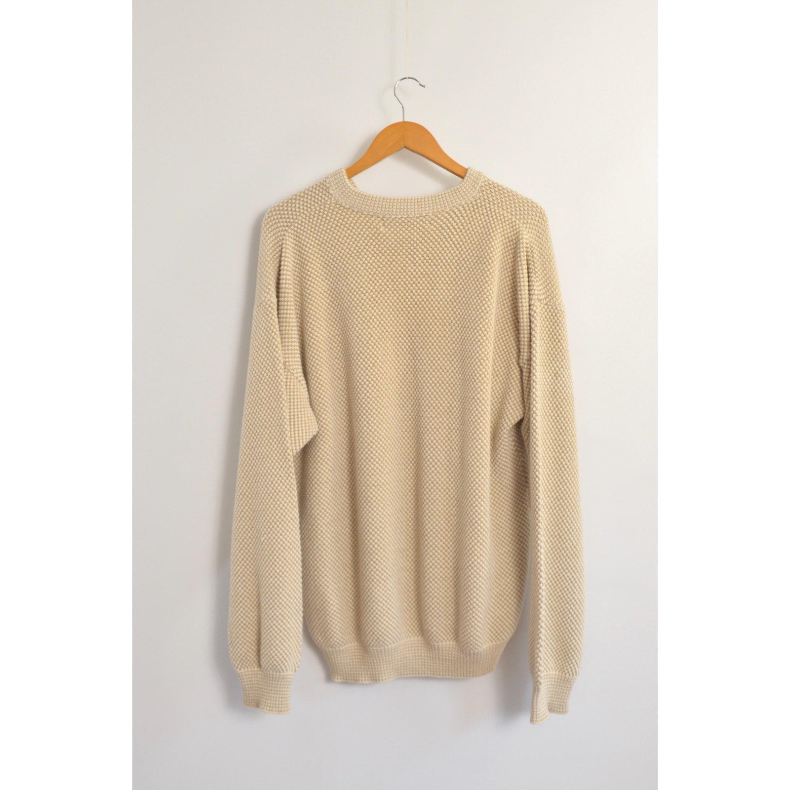 classic susquehanna trail beige and cream bubble knit quarter button cotton sweater
