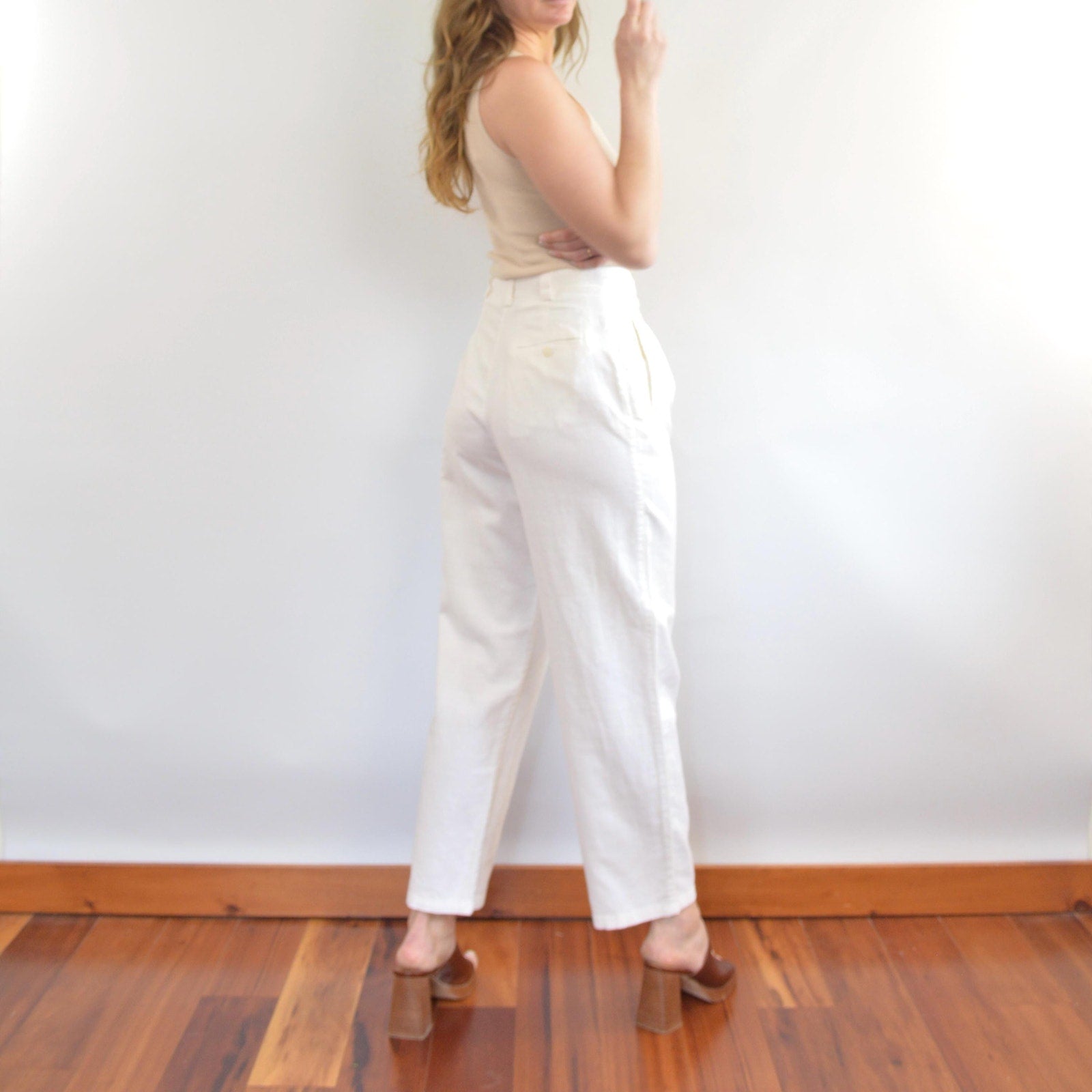 vintage white liz sport linen and cotton straight leg pants