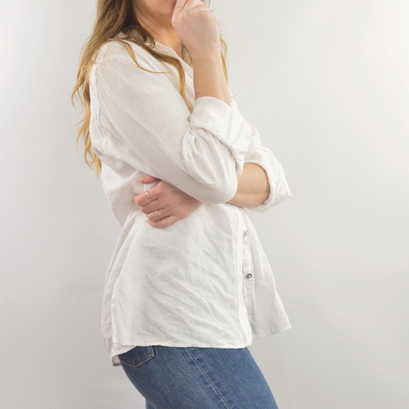 perfect flowy white linen button down top