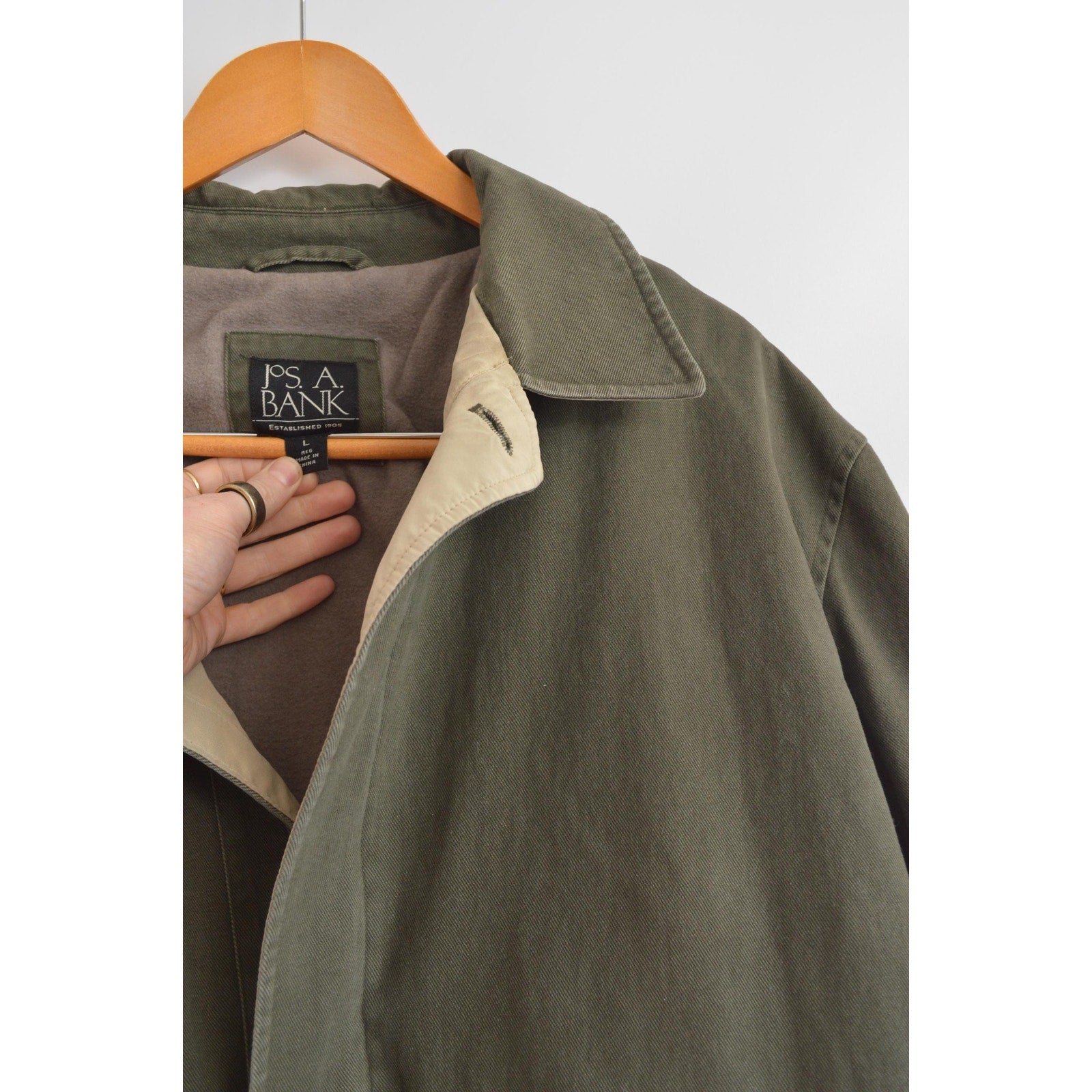 quilted olive green cotton mid length chore coat