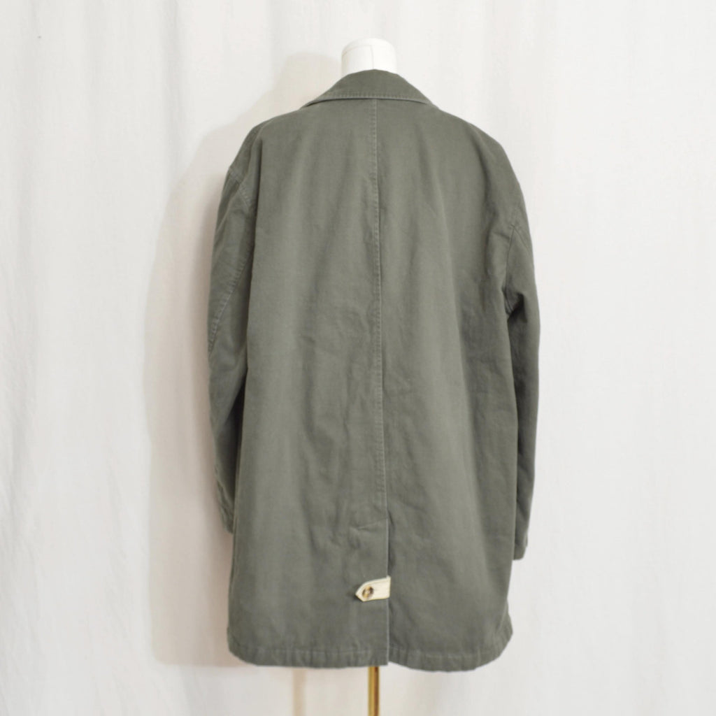 quilted olive green cotton mid length chore coat