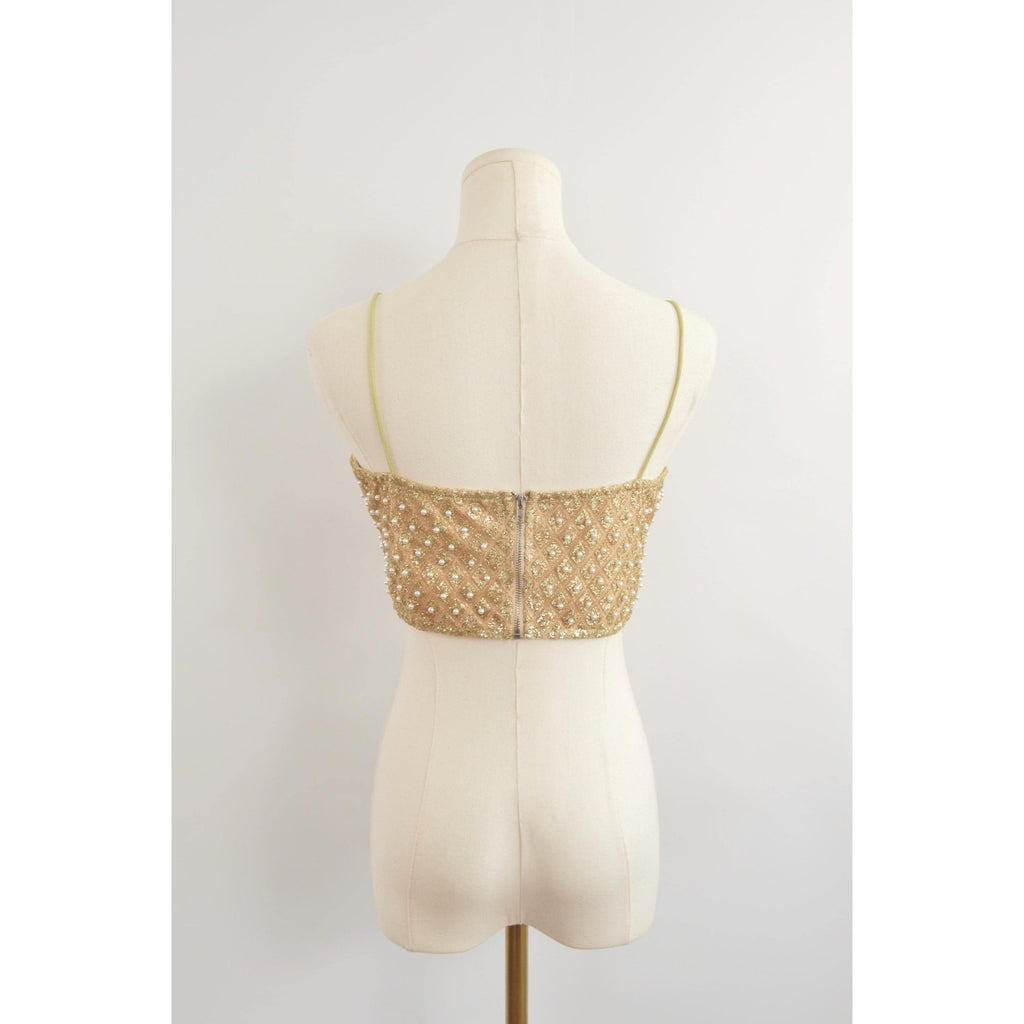 gold pearl and glitter vintage crop top