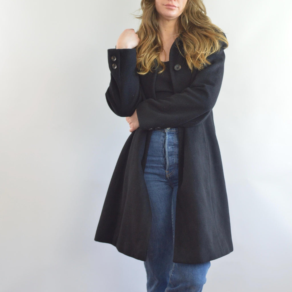 fully lined mid length vintage jones new york black wool overcoat