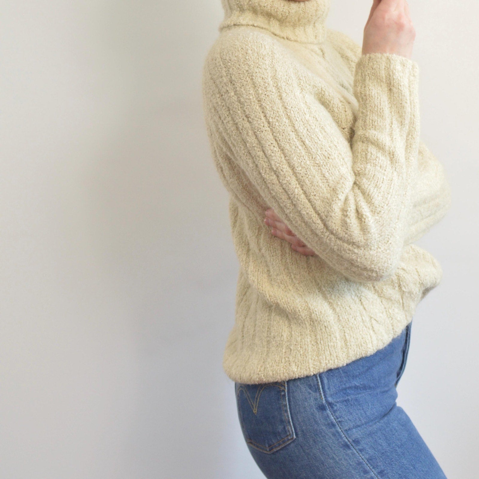 vintage express taupe grey/beige mohair blend turtleneck