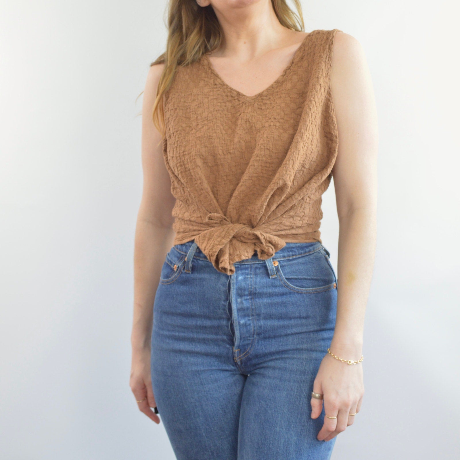 brown textured linen flax tank