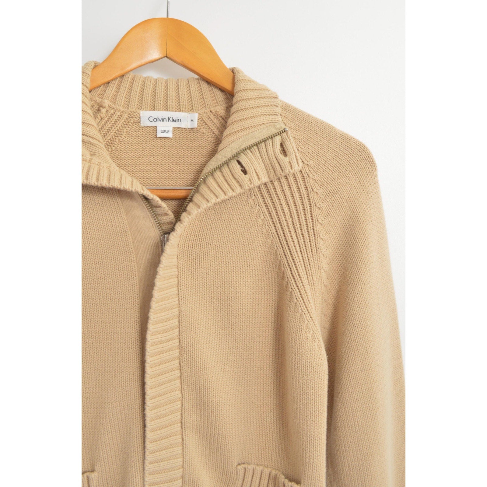 dark beige zip up calvin klein turtleneck sweater
