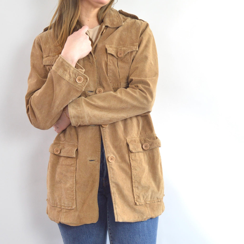 fully lined light brown vintage suede chore coat