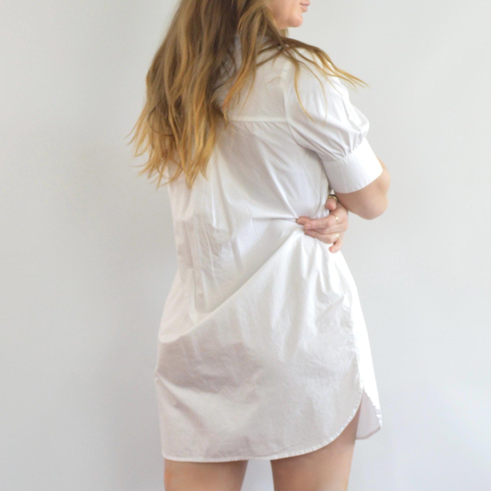 white cotton mini shirt dress