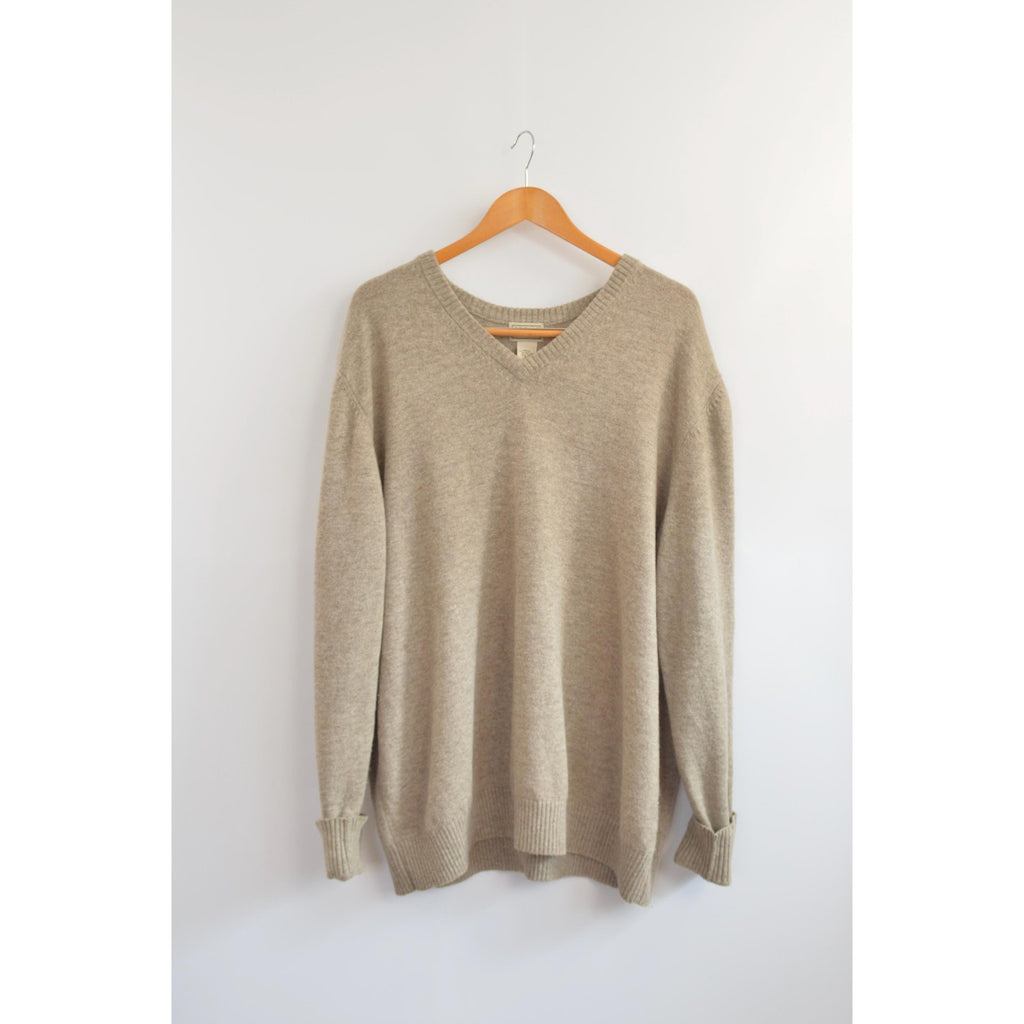 oversized cozy vintage ll bean v neck oatmeal wool sweater