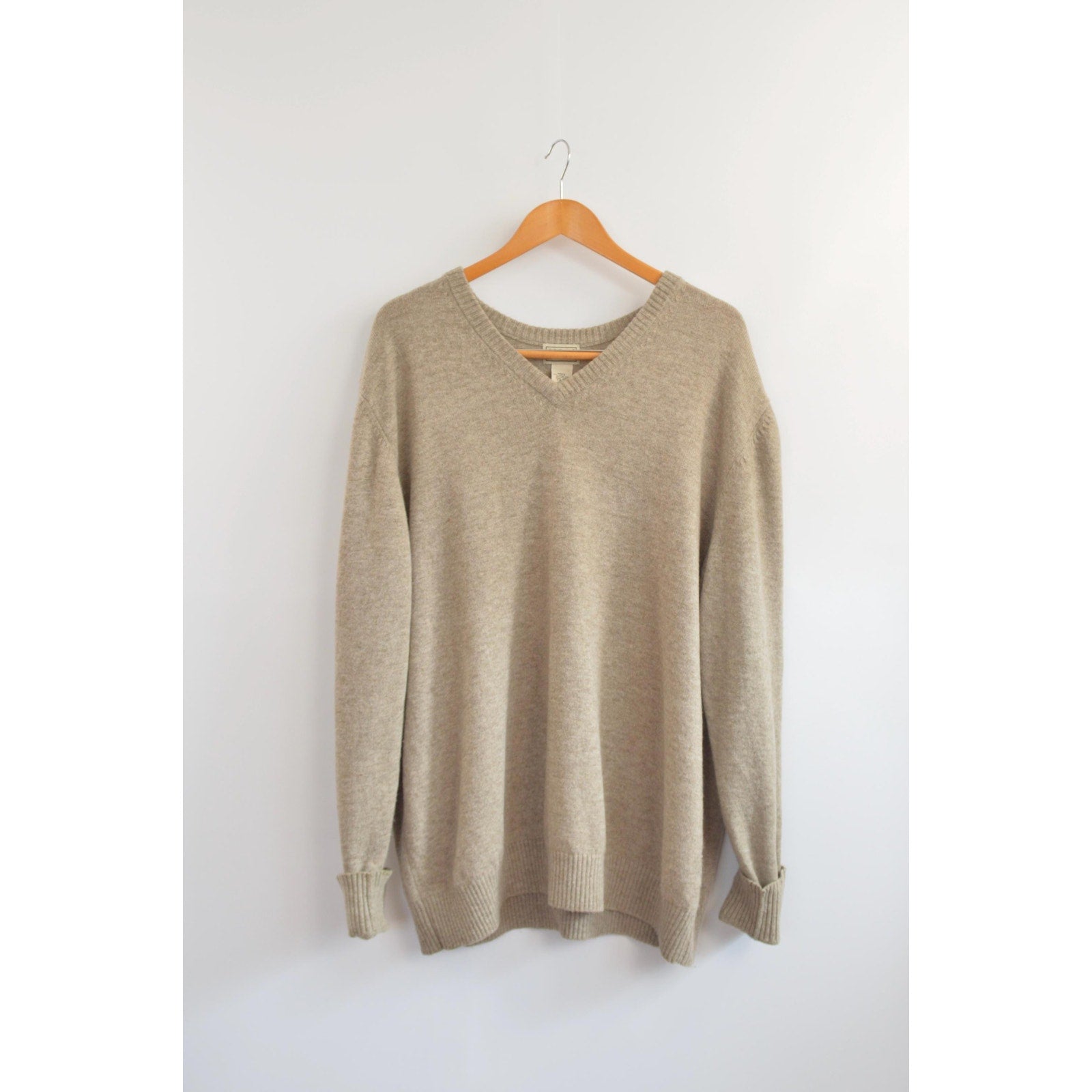 oversized cozy vintage ll bean v neck oatmeal wool sweater