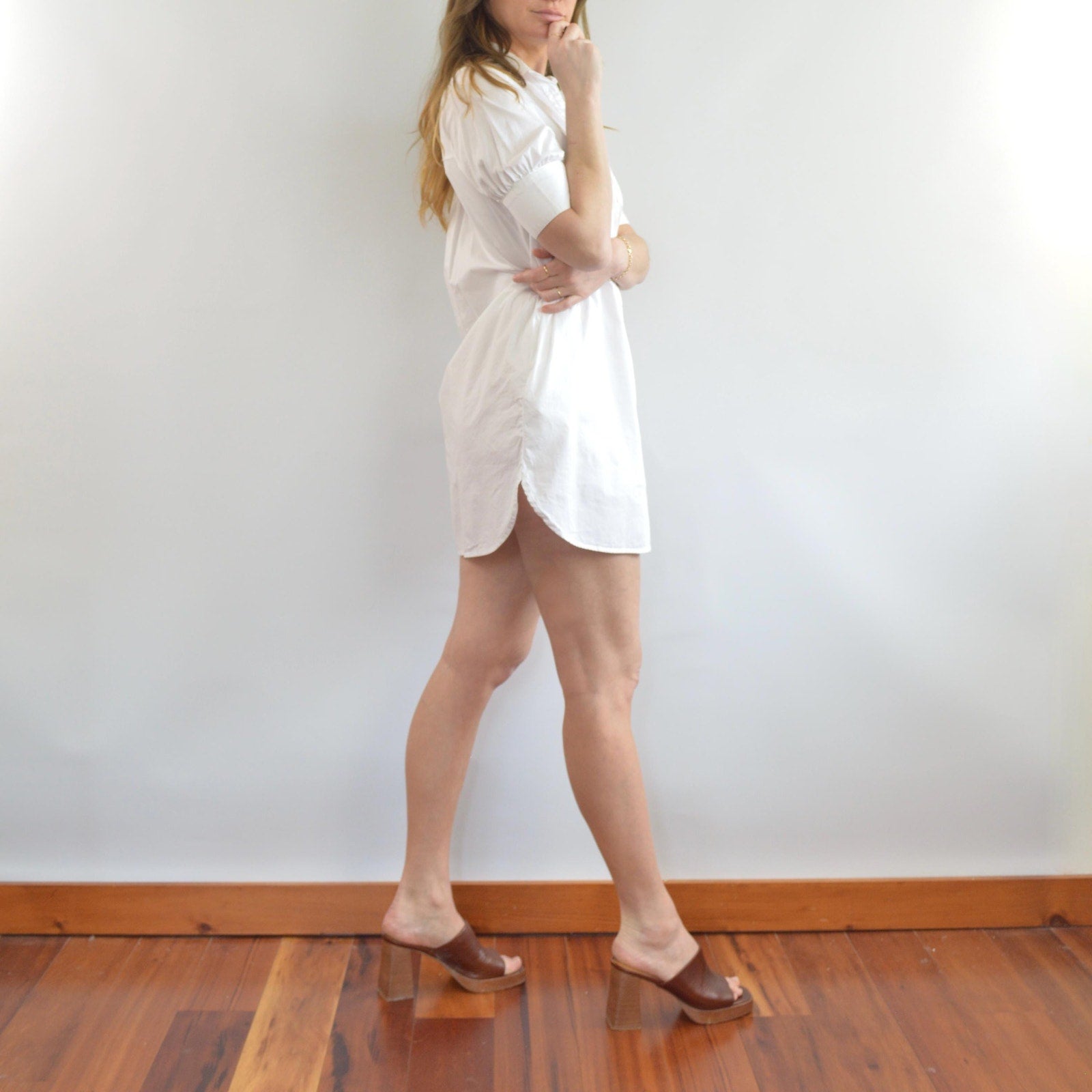 white cotton mini shirt dress