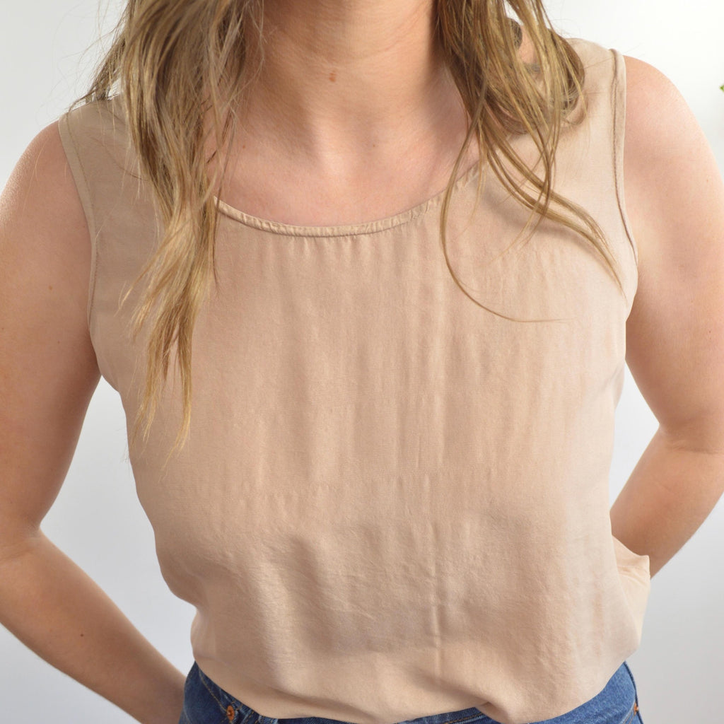 dusty rose simple wide strap pure silk tank