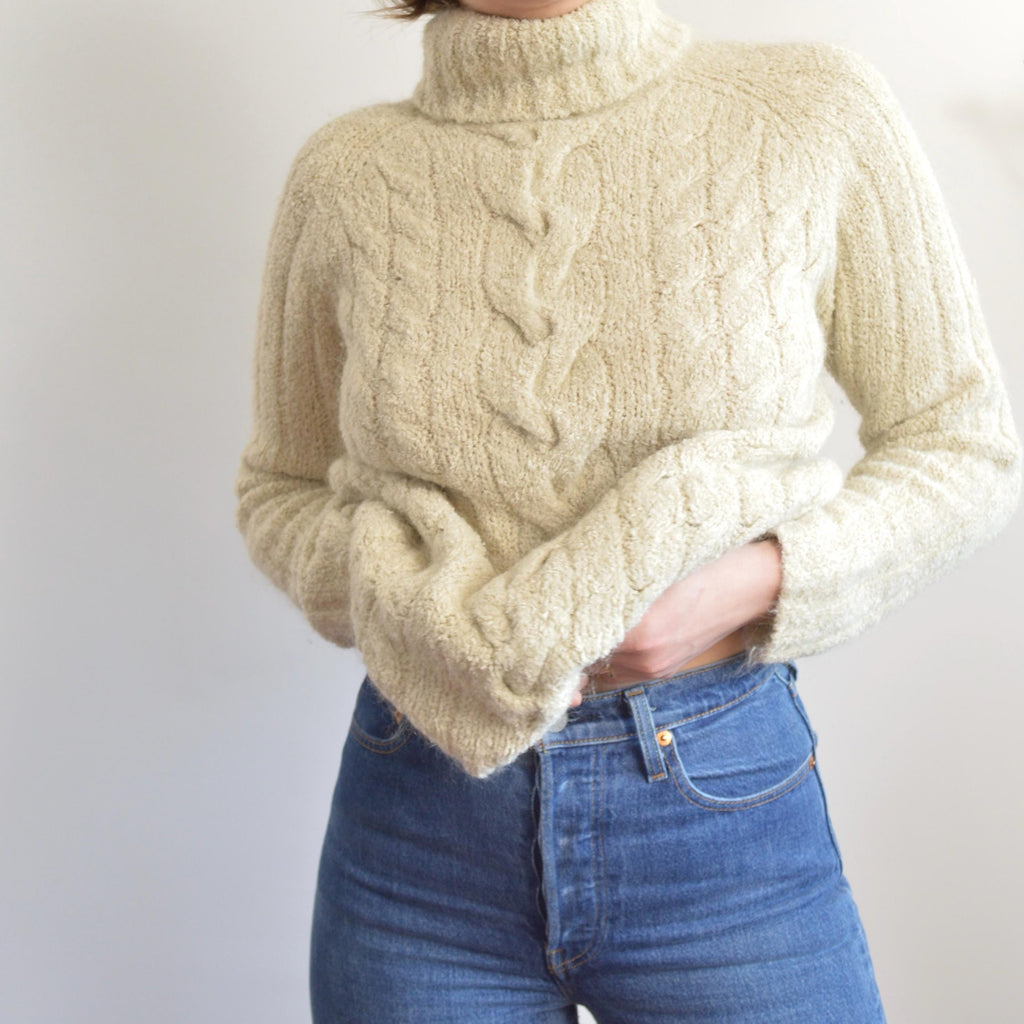 vintage express taupe grey/beige mohair blend turtleneck
