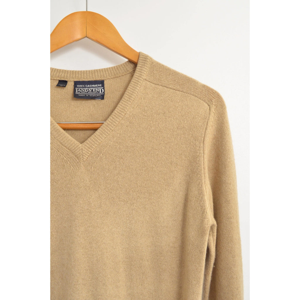 petite camel tan vintage 100% cashmere v neck sweater